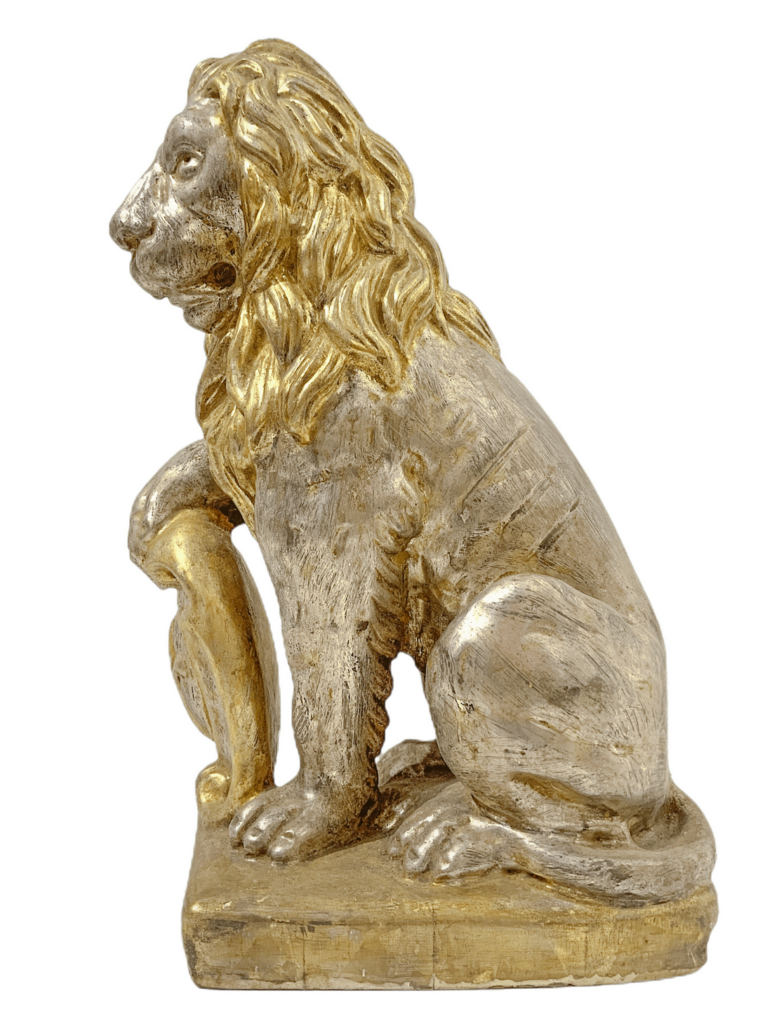 Pair of lions Marzocco of Florence in gold and silver wood, early twentieth century. H 40 cm, base 2 - Image 2 of 9