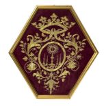 Liturgical clothing embroidered in gold with floral decoration large leaves hexagonal frame. Cm 55x5