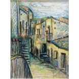 Pastel on paper depicting Caltagirone landscape. Mid-twentieth century. 39x28,5 cm, in frame cm 51,5