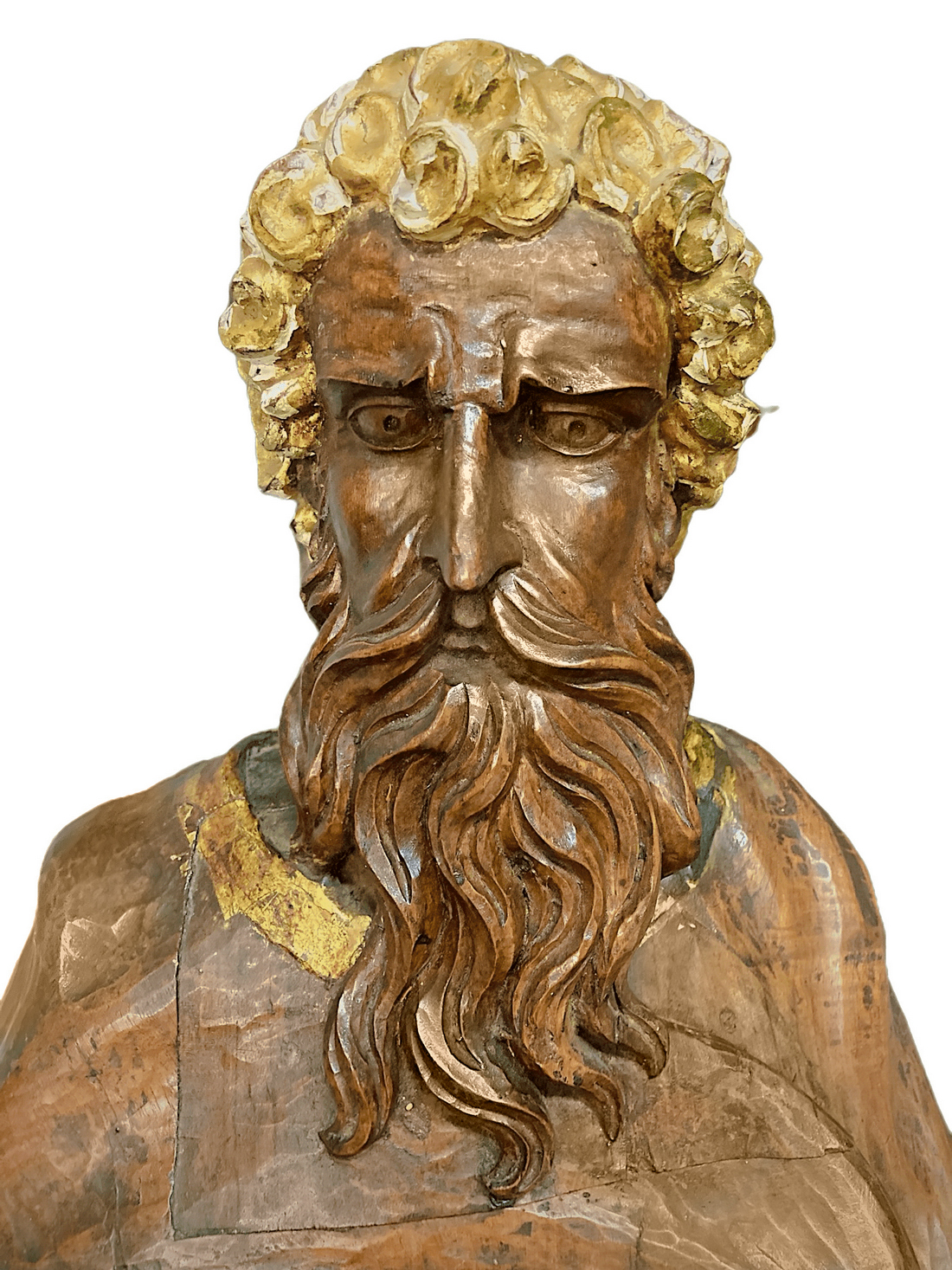 Statue of Moses, the sixteenth century. Made of solid wood and gold. Minor pieces missing on the han - Image 3 of 6