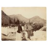 Wilhelm von Gloeden, albumen photos depicting a view of Mount Venus and Castelmola with characters.