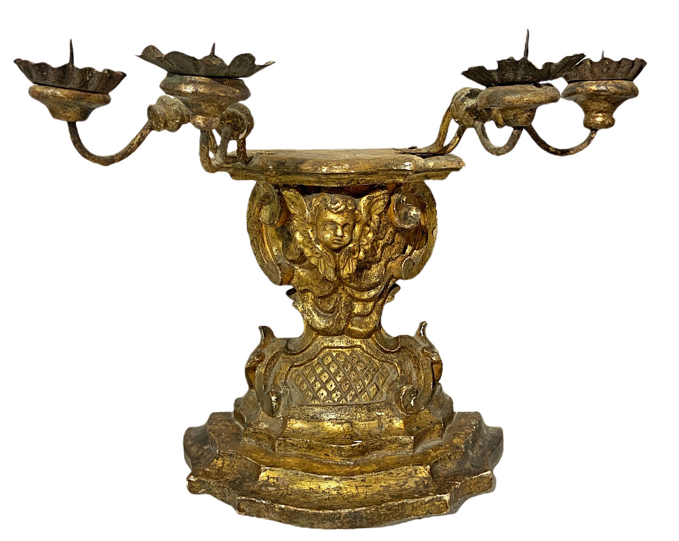 Shelved candle holders, four lights in gilded wood leafy, Sicily, eighteenth century. With arms and - Image 2 of 6