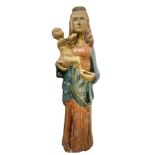 polychrome terracotta statue of Virgin Mary with child, Tuscany nineteenth century. In the fourteent