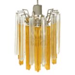 Chandelier Murano glass canes quadrilobate transparent and in shades of yellow. First half of the tw