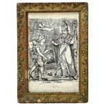 Etching depicting St. Eligius bishop, Engraver Zagaria from Militello, eighteenth century. Cm 17x11,