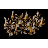 Applique five lights in gilded metal and ground crystals with wooden candles, 50s. H 60 cm, width 99