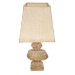 Lamp with shade runcated cone shaped, based on white stone balustrade, XVII secolo.n total H 75 cm,