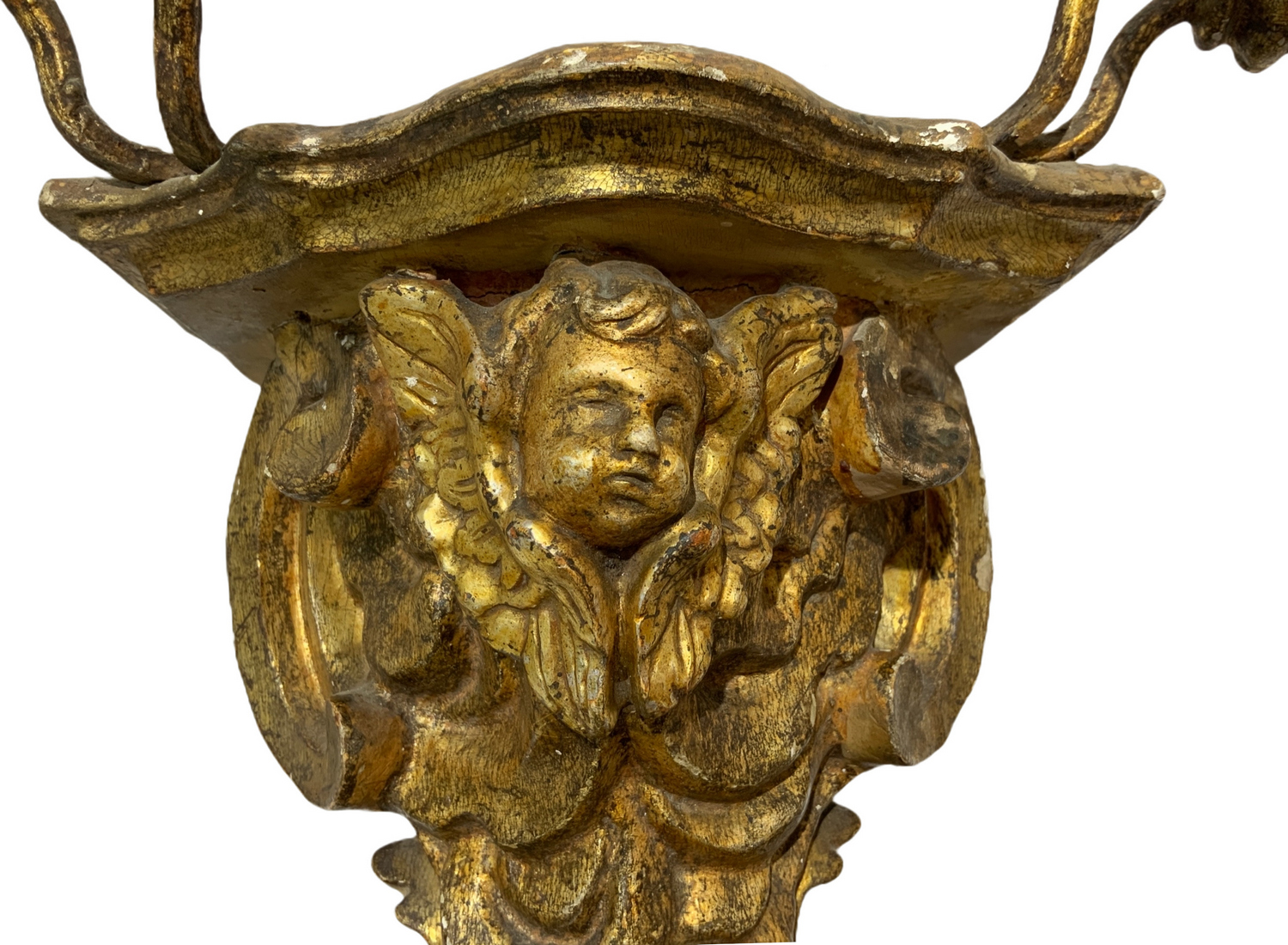 Shelved candle holders, four lights in gilded wood leafy, Sicily, eighteenth century. With arms and - Image 3 of 6