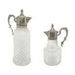 Couple of carafes glass ashlar with metal handle. H 32. H cm cm 25 150