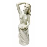 The Bertetti, sculpture white body crackle effect depicting woman with cloth, signed on the base, Be
