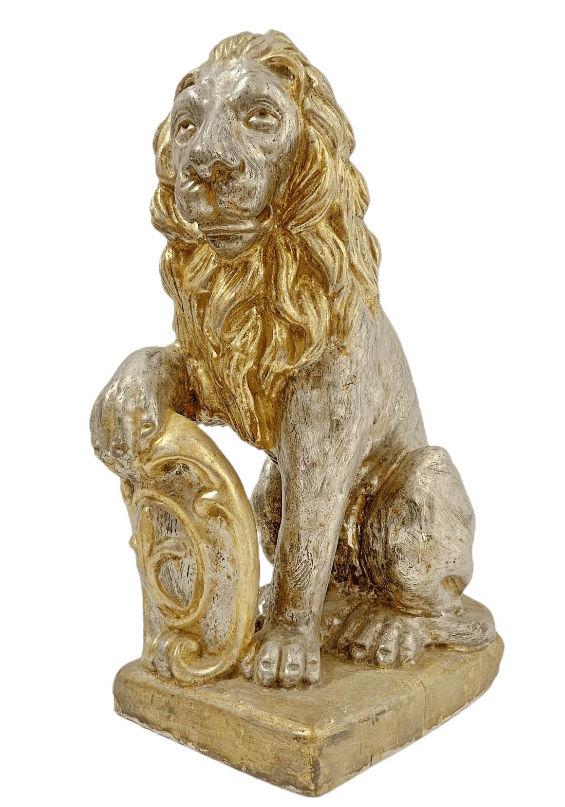 Pair of lions Marzocco of Florence in gold and silver wood, early twentieth century. H 40 cm, base 2 - Image 5 of 9