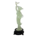 Jade Guanyin jade green, height 21 cm with stand