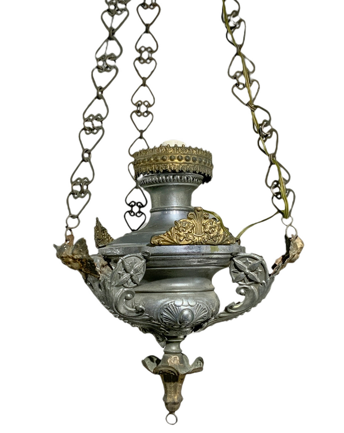 Lamp in silvered and gilt metal, late eighteenth. H 58 cm - Image 2 of 2