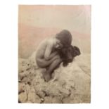 Wilhelm von Gloeden (1856-1931), albumin photos depicting child crouching with dog. Numbered 1258 an