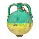 Bottle biansata stove, Calabria, 900. In the first shades of green and yellow. 22 Cm