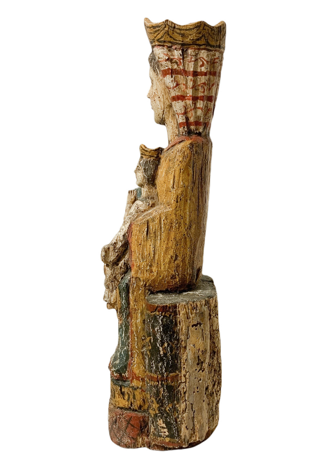 Wooden statue depicting Virgin Mary Enthroned with child. H 58 cm Base 18 cm - Image 7 of 8