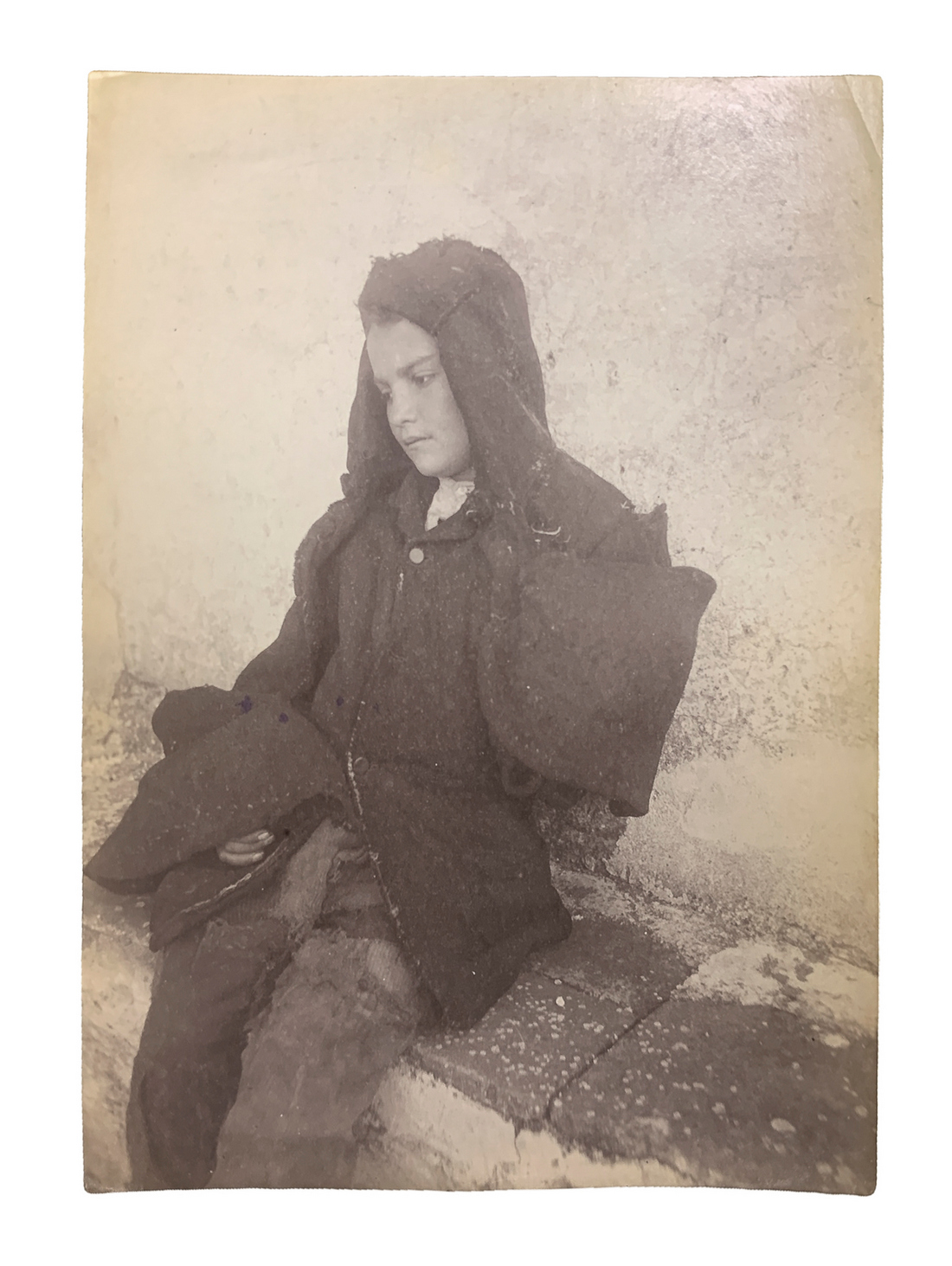 Wilhelm von Gloeden (1856-1931), albumin photos depicting young guy sitting. Numbered 317 and hallma