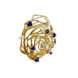 Nest brooch with pearls / lapis. Gr 16.8 k 18