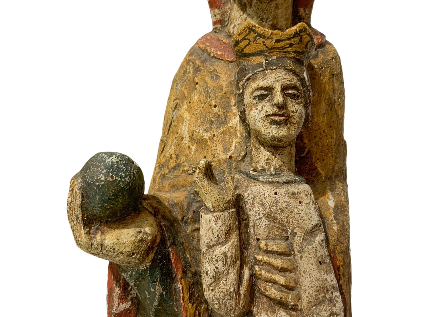 Wooden statue depicting Virgin Mary Enthroned with child. H 58 cm Base 18 cm - Image 6 of 8