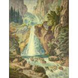 Oil paintinging on canvas depicting the river with waterfall, signed on the lower left corner R. Mag