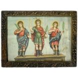 Old print depicting S.Filadelfo, Sant'Alfio and San Cirino, nineteenth century. In carved frame with