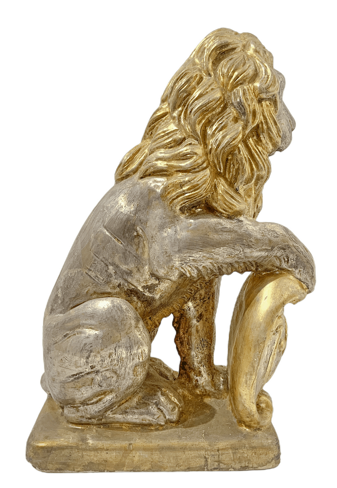 Pair of lions Marzocco of Florence in gold and silver wood, early twentieth century. H 40 cm, base 2 - Image 4 of 9