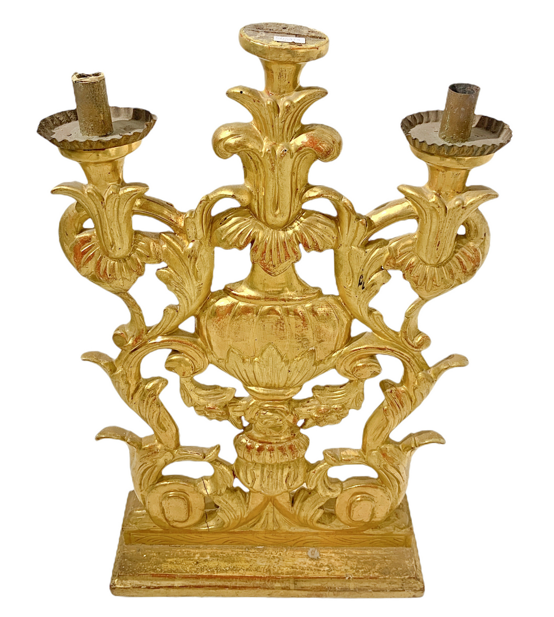 Candlestick with three golden wood lights, late eighteenth century. H 78 cm, 43x15 cm base. - Image 2 of 3