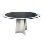 Prod. Arrmet, dis. Luigi Saccardo, mod. UFO. Table with brushed steel structure and details in black