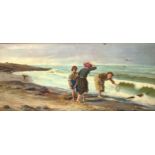 Oil paintinging on canvas depicting children at the seaside, signed on the lower right corner G. Bia