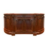 Low cabinet mahogany wood with lined interiors, central drawer plus two upper corners and two centra