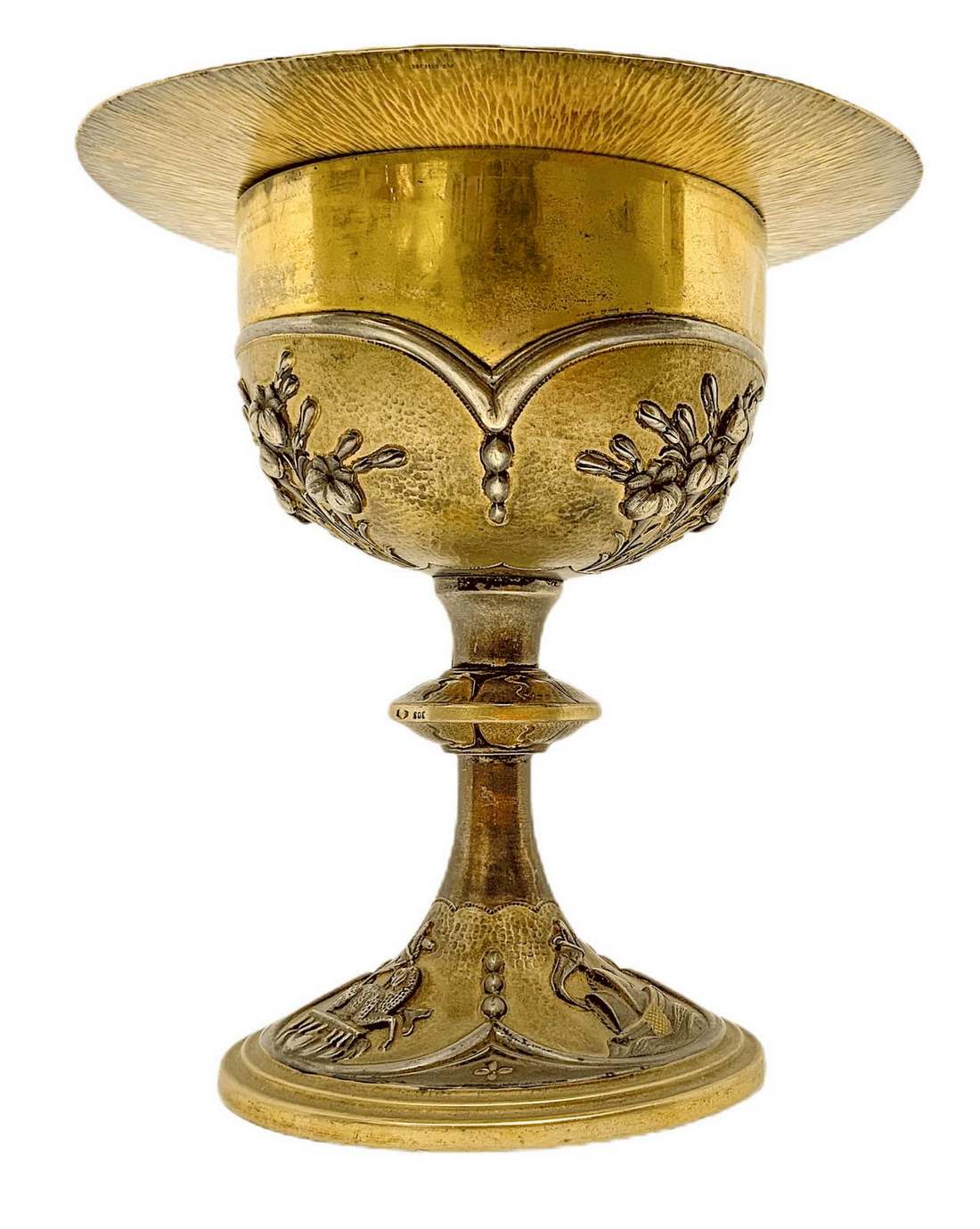 Goblet decorated with embossed silver-gilt paten with floral motifs, early twentieth centuries. Base