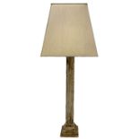 Floor lamp with shade conical, shabby chic wooden base grooved column. H 120 cm, h 80 cm base, 18x18