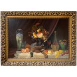 Oil paintinging on canvas depicting still life of fruit and game, A. Schle signed and dated '30. Ear