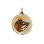 Round gold pendant with horse head