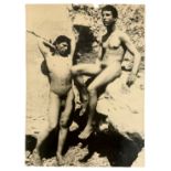 Wilhelm von Gloeden (1856-1931), depicting nude photos of two boys. Numbered on the back 1117. Cm 20
