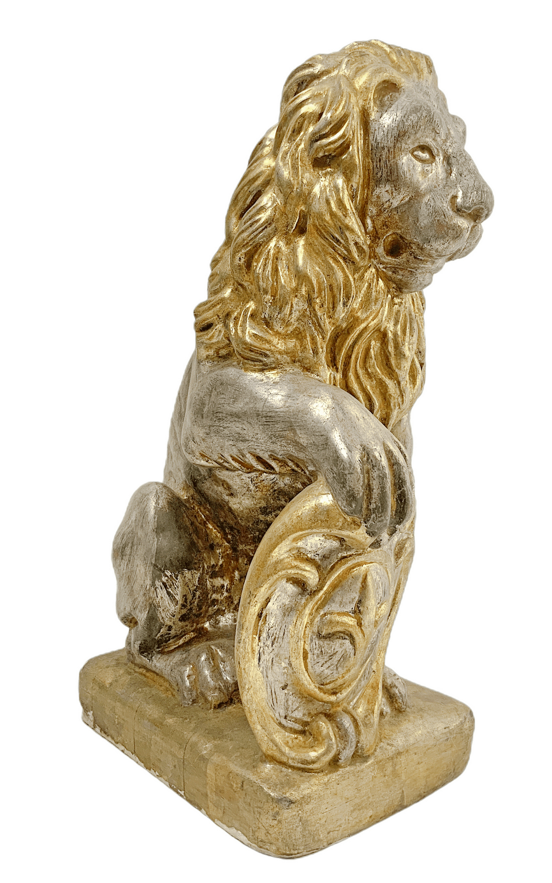 Pair of lions Marzocco of Florence in gold and silver wood, early twentieth century. H 40 cm, base 2 - Image 8 of 9