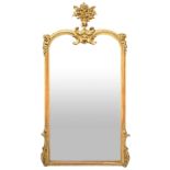 Mirror in gilded wood with molding at the center. Late nineteenth century. H cm 150. Width cm 80. Sm