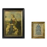 Pair of antique prints depicting the Holy Savior and the Virgin Mary and Child with St. John the Bap
