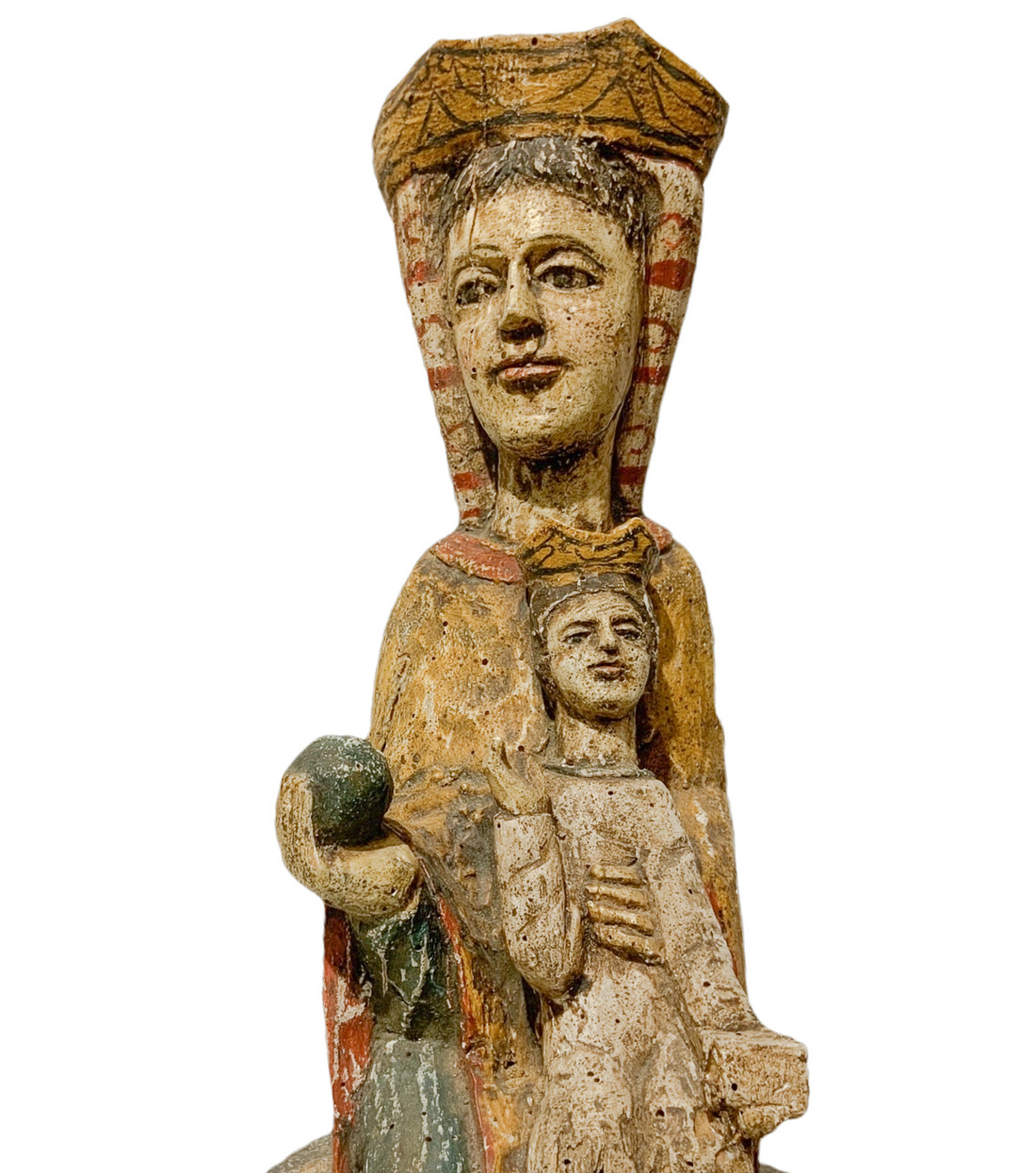 Wooden statue depicting Virgin Mary Enthroned with child. H 58 cm Base 18 cm - Image 4 of 8