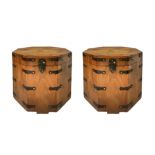 Pair of trunks in octagonal wood. H 40x38 cm