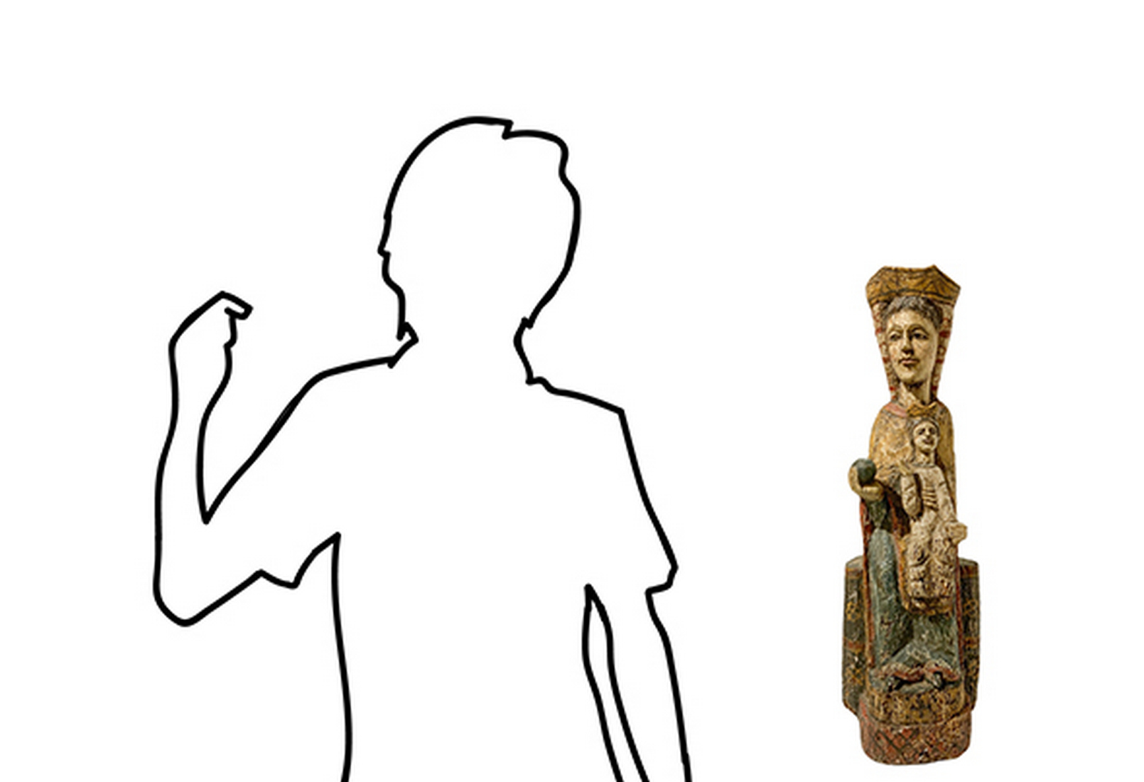 Wooden statue depicting Virgin Mary Enthroned with child. H 58 cm Base 18 cm - Image 2 of 8