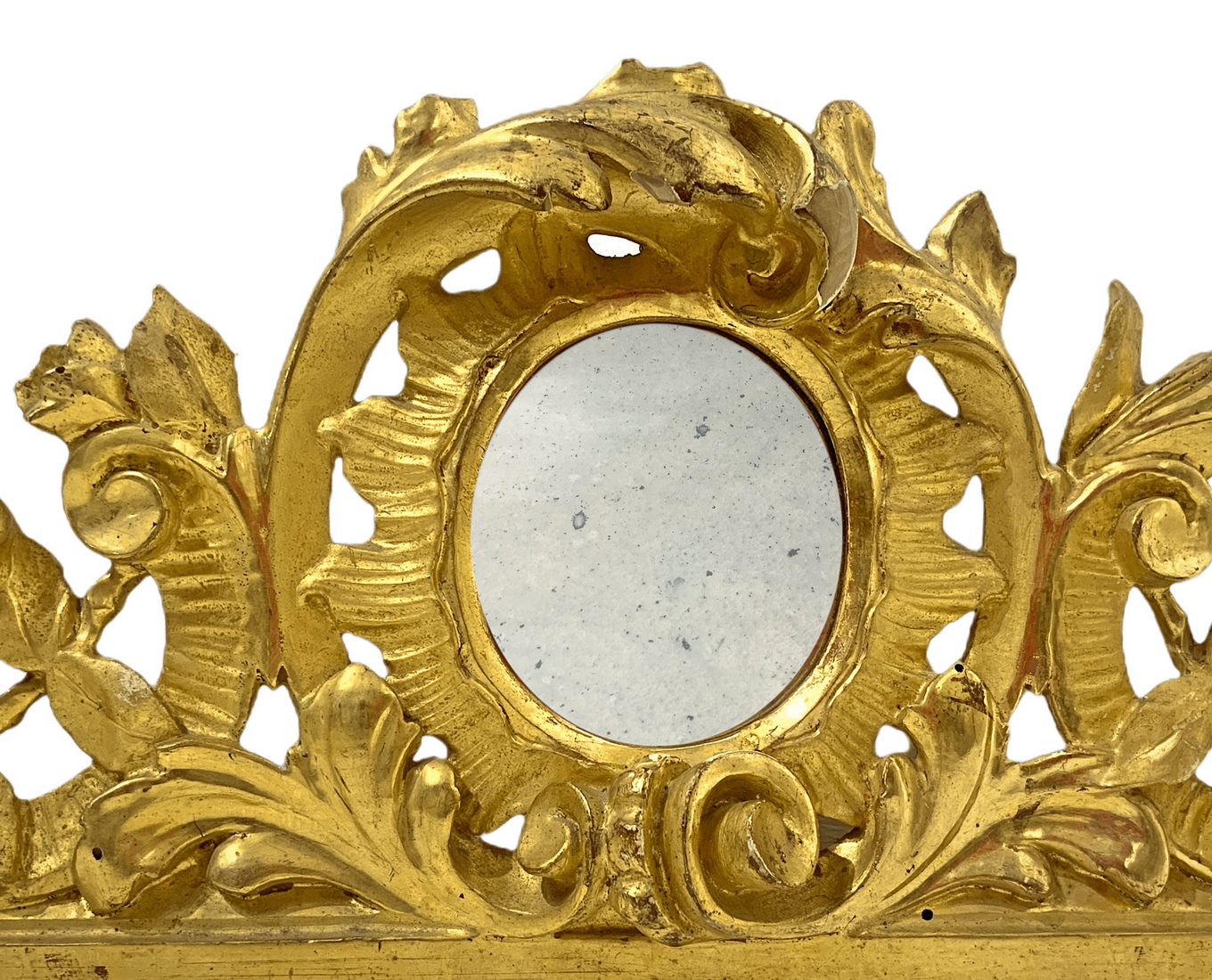 Frieze gilded wooden leaf with a small central oval mirror, eighteenth century. Cm 22x70 - Image 3 of 3