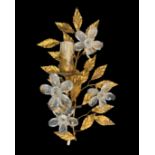 Applique from wall to a golden metal light and ground crystals with wooden candles, 50s. H 35 cm