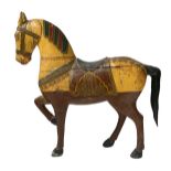 Big horse polychrome solid wood, XIX / XX century. H 90 cm, length 90 cm Present gluing.