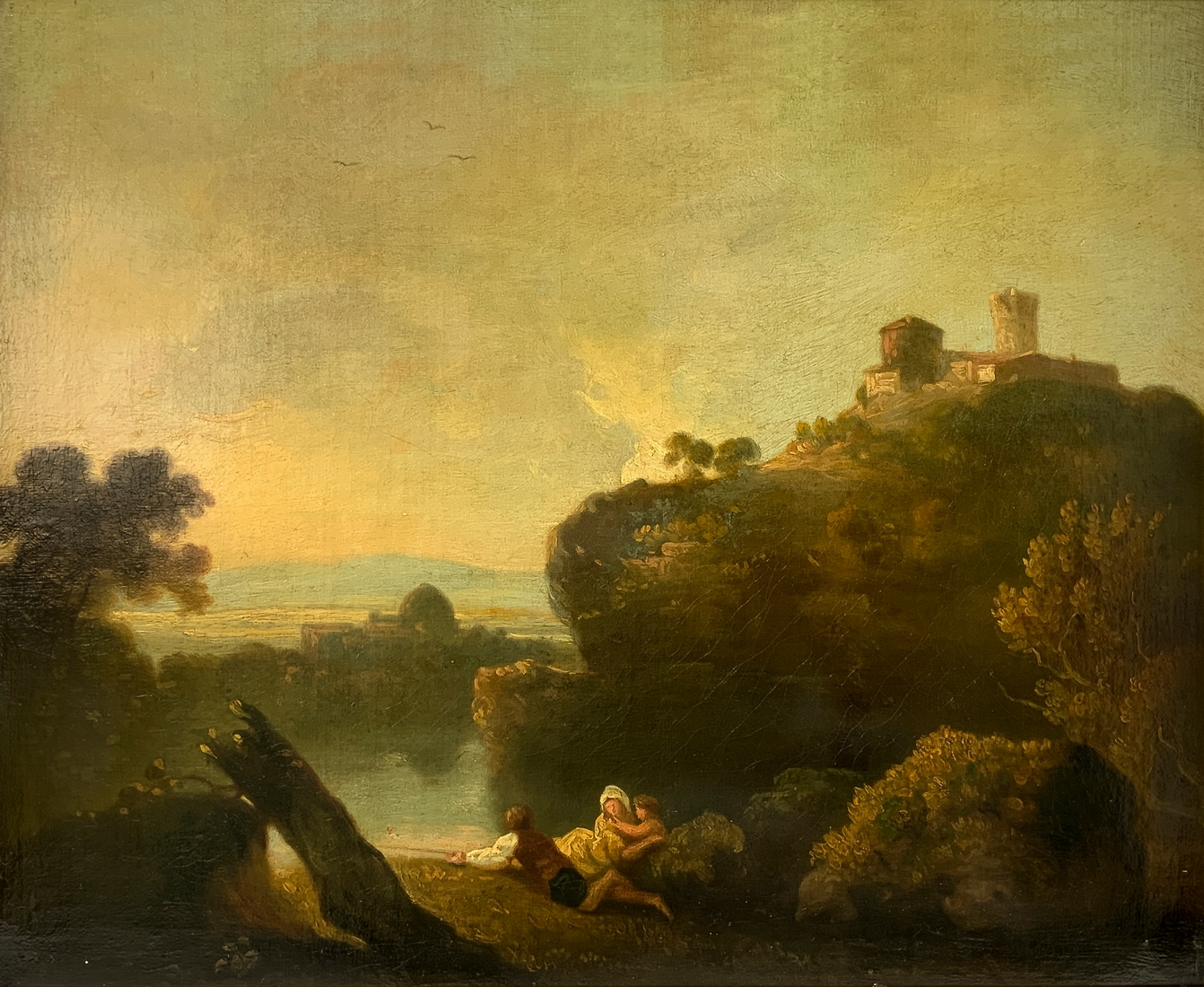 Oil paintinging on canvas depicting Tivoli, allegedly by Richard Wilson (1714-1782). Cm 44x53 in fra