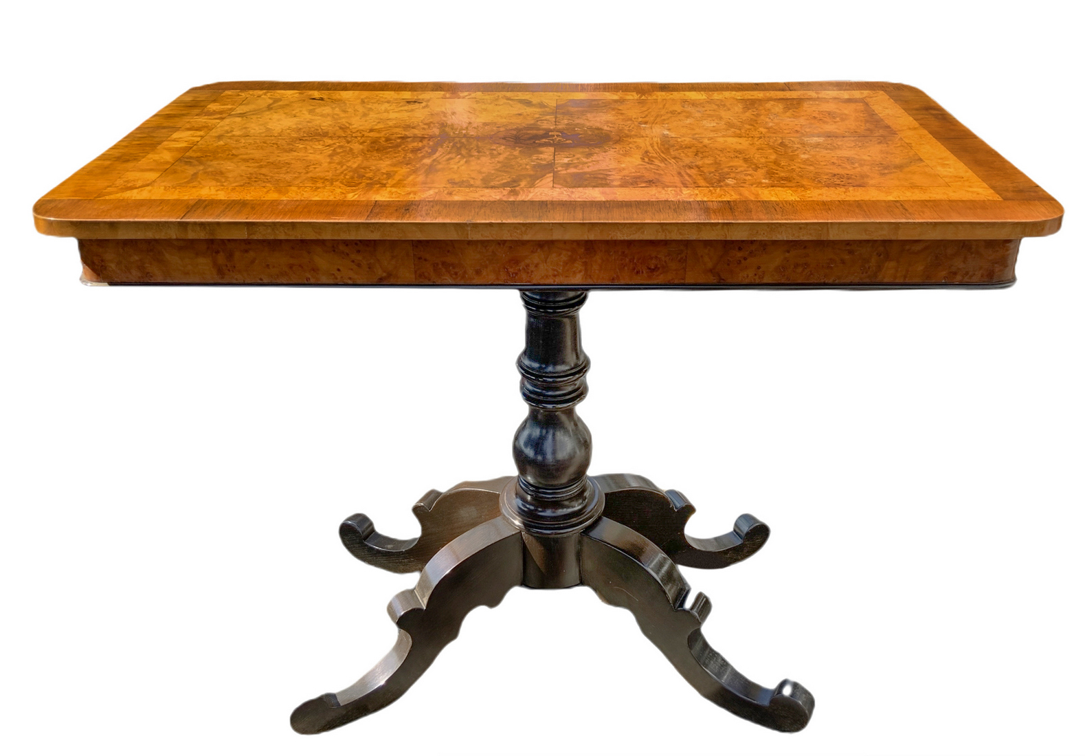 Table rectangular center burl maple, nineteenth century. Inlay central to the surface within reserve