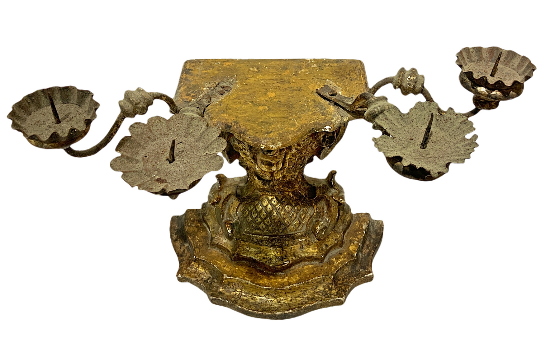 Shelved candle holders, four lights in gilded wood leafy, Sicily, eighteenth century. With arms and - Image 5 of 6