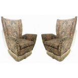 Isa Bergamo, designed by Gio Ponti. 50s. Pair of armchairs wooden texture fabric coating. Cashmere f