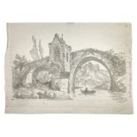 Drawing, ink Gray watercolor depicting chapel bridge, St. Peter. Dated lower right 3 March '81 430x3