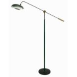 Lumi Milan, design Oscar Torlasco. Lacquered and brass aluminum floor lamp. Lacquered metal base. We